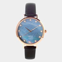 Mother of Pearl Round Dial Faux Leather Band Watch