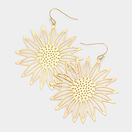 Brass Metal Sunflower Dangle Earrings