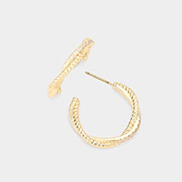 CZ Embellished Braided Brass Metal Half Hoop Earrings