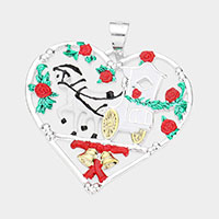 Metal Carriage Christmas Jingle Bell Accented Heart Pendant