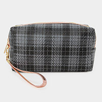 Classic Plaid Check Patterned Wristlet Cosmetic Pouch Bag
