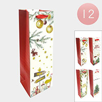 12PCS - Rudolph Christmas Holiday Printed Wine Gift Bags