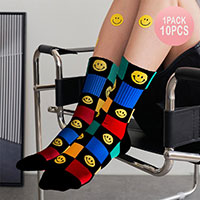 10Pairs - Smile Pointed Color Block Socks