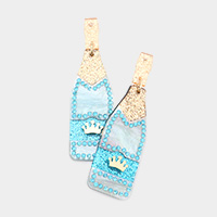 Glittered Celluloid Acetate Champagne Dangle Earrings