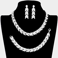 3PCS - Rhinestone Embellished Chevron Link Necklace Jewelry Set