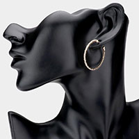 Brass Metal Rhinestone Hoop Earrings