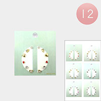 12 Set of 6 - Round Stone Heart Stud Earrings