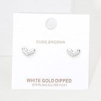 White Gold Dipped CZ Embellished Heart Stud Earrings