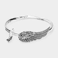 Blessed Metal Wing Accented Angel Charm Message Bangle Bracelet