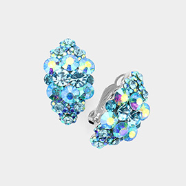 Floral Rhinestone Clip On Earrings