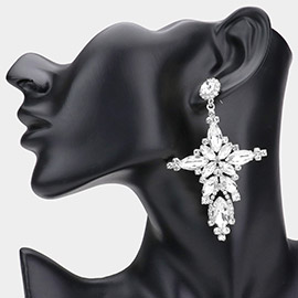 Marquise Stone Cluster Cross Dangle Evening Earrings