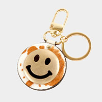 Cattle Patterned Faux Leather Smile Keychain