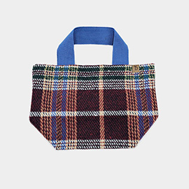 Plaid Check Patterned Small Tote Bag