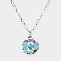 -C- Monogram Turquoise Pendant Necklace