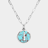 -I- Monogram Turquoise Pendant Necklace