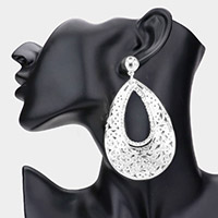 Cut Out Detailed Rhinestone Embellished Metal Teardrop Dangle Earrings