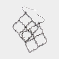Rhinestone Embellished Metal Quatrefoil Dangle Earrings