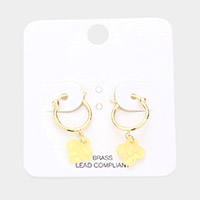 Brass Metal Hoop Quatrefoil Dangle Pin Catch Earrings
