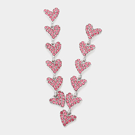 Rhinestone Embellished Heart Link Dangle Earrings
