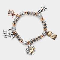 Metal Cat Dog Charm Station Stretch Bracelet