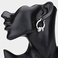 Stone Embellished Ring Accented Metal Hoop Pin Catch Earring