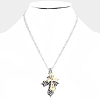 Faith Antique Metal Cross Pendant Necklace