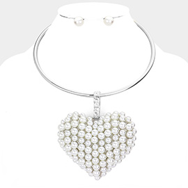 Pearl Cluster Heart Pendant Necklace