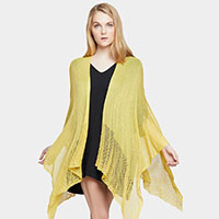 Solid Knitted Mesh Trimmed Ruana Poncho