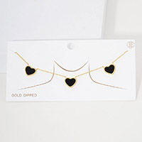 Gold Dipped Triple Heart Pendant Necklace