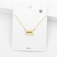 MAMA Brass Metal Stone Embellished Rectangle Message Pendant Necklace