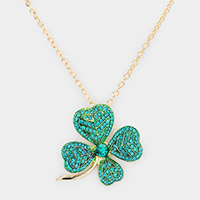 St. Patrick's Day Stone Embellished Clover Pendant Necklace