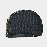 Quilted Half Moon Faux Leather Crossbody Bag