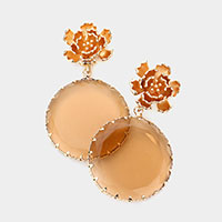 Metal Flower Colored Lucite Round Link Dangle Earrings