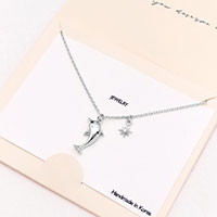 CZ Embellished Dolphin North Star Pendant Necklace