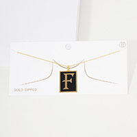 -F- Gold Dipped Enamel Rectangle Monogram Pendant Necklace