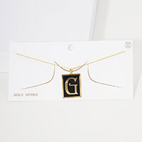 -G- Gold Dipped Enamel Rectangle Monogram Pendant Necklace