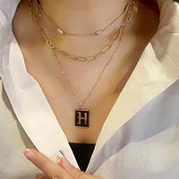 -H- Gold Dipped Enamel Rectangle Monogram Pendant Necklace