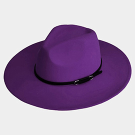 Faux Leather Band Solid Panama Hat