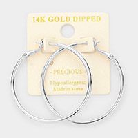 14K White Gold Dipped Textured 1.5 Inch Metal Hoop Earrings