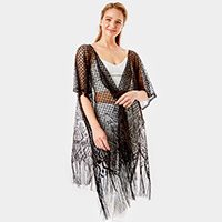 Heart Pattern Detailed Crochet Lace Cover Up Poncho