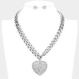 Rhinestone Embellished Heart Pendant Necklace