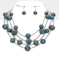 Gold Detailed Ball Accented Multi Layered Necklace