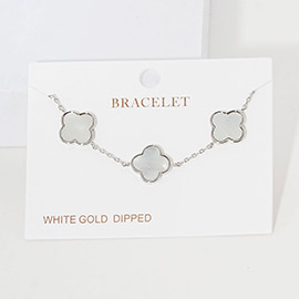 White Gold Dipped Quatrefoil Charm Link Bracelet