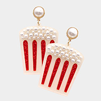 Pearl Embellished Glittered Resin Popcorn Dangle Earrings