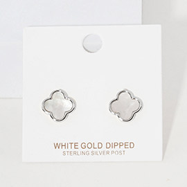 White Gold Dipped Quatrefoil Stud Earrings