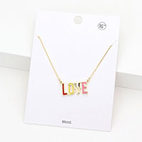 LOVE Brass Metal Enamel Message Pendant Necklace