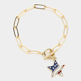 American USA Flag Star Charm Toggle Bracelet