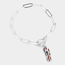 American USA Flag Flip Flop Charm Toggle Bracelet
