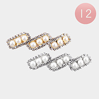 12PCS - Pearl Accented Stone Trimmed Barrettes