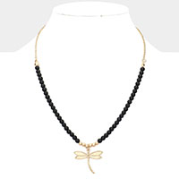 Metal Dragonfly Pendant Semi Precious Necklace
